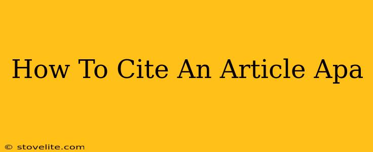 How To Cite An Article Apa