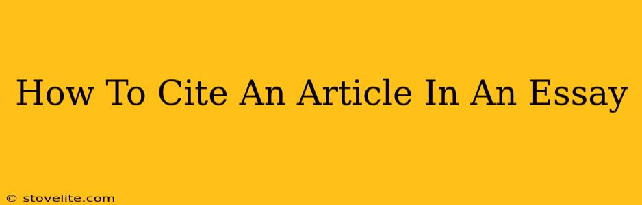 How To Cite An Article In An Essay