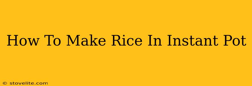 How To Make Rice In Instant Pot