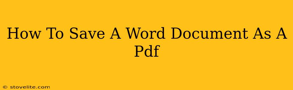 How To Save A Word Document As A Pdf